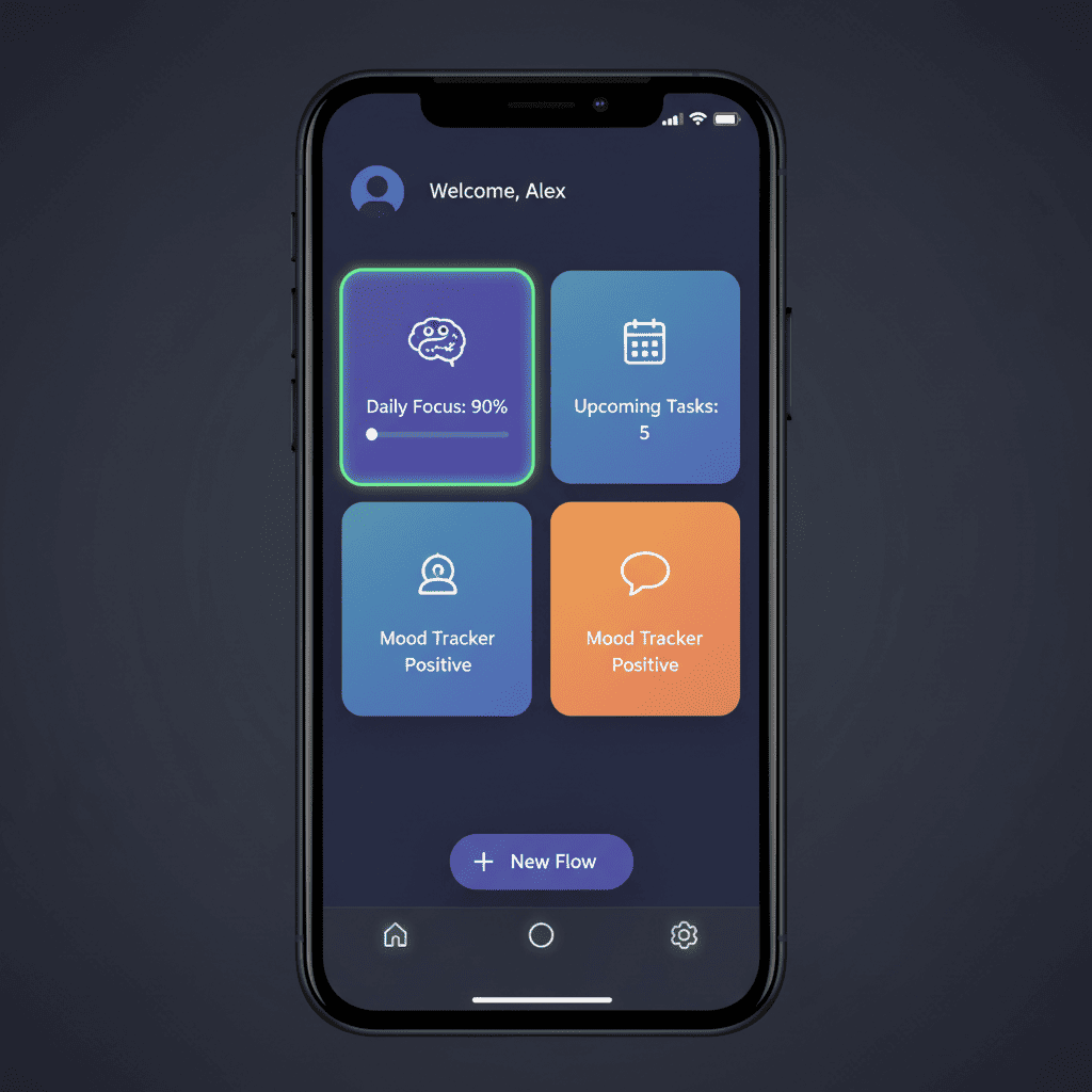Mobile app development on smartphone with colorful interface